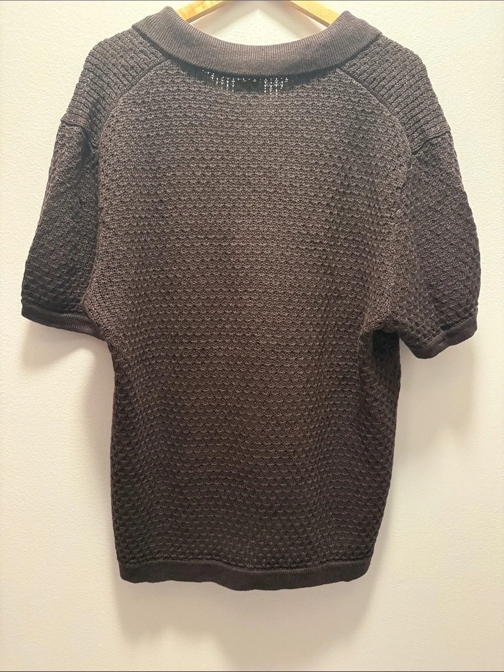 J.Crew Men’s Brown Textured 100% Linen Knit Polo Sweater